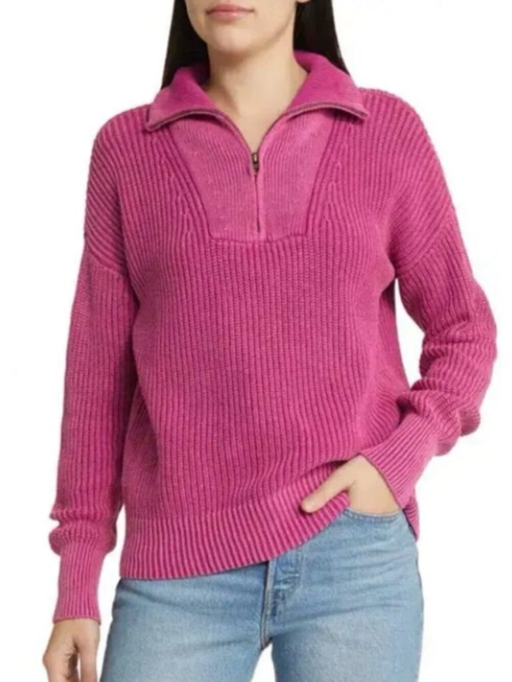 Faherty Pink Sunwashed Mariner Sweater Half Zip Coastal Preppy Chic S